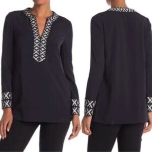 NWT Tory Burch Navy Blue Embroidered Detail Tunic Top